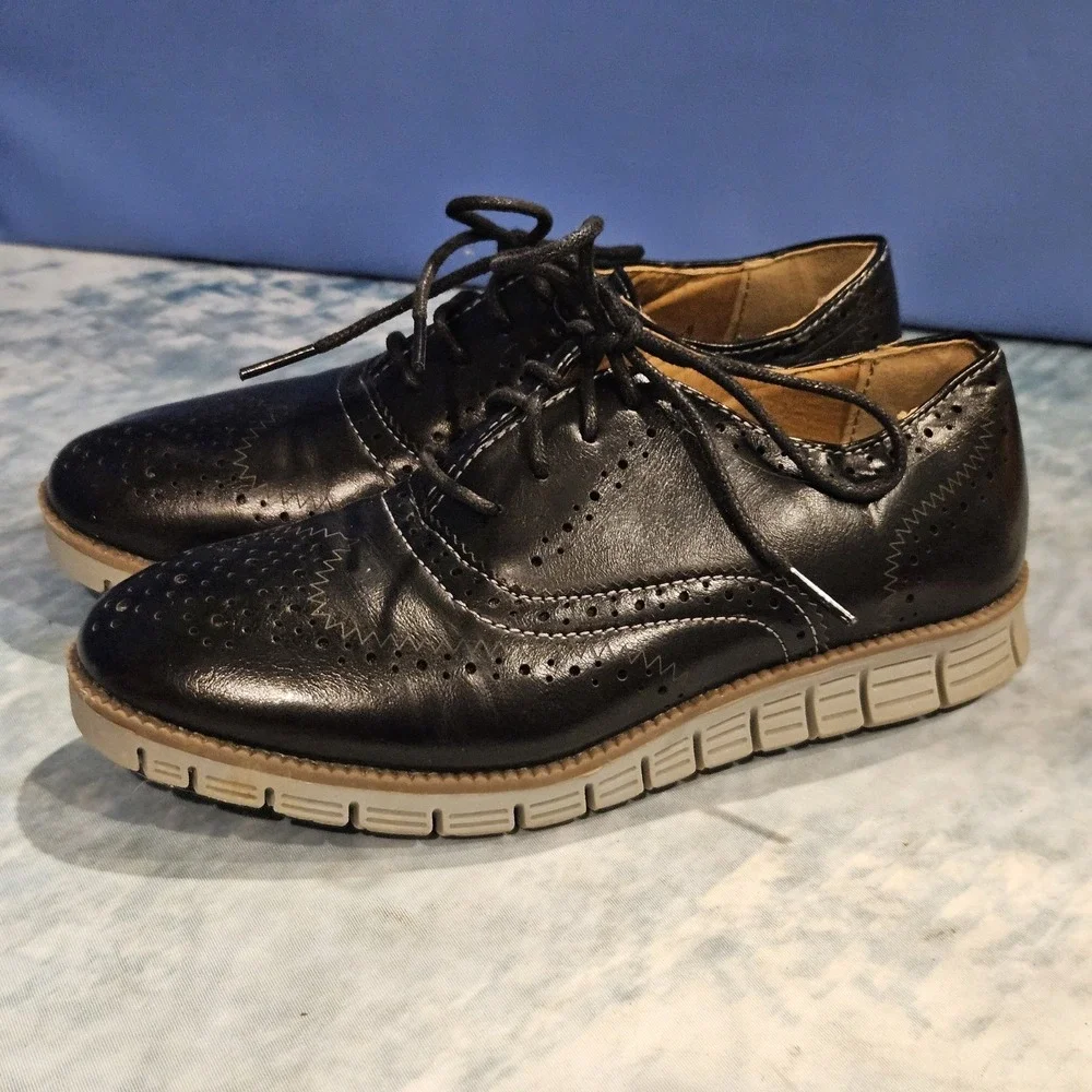 Deer Stags Benton Jr Boys Size 13.5M Black Wingtip Oxford Dress Shoes Lace Up